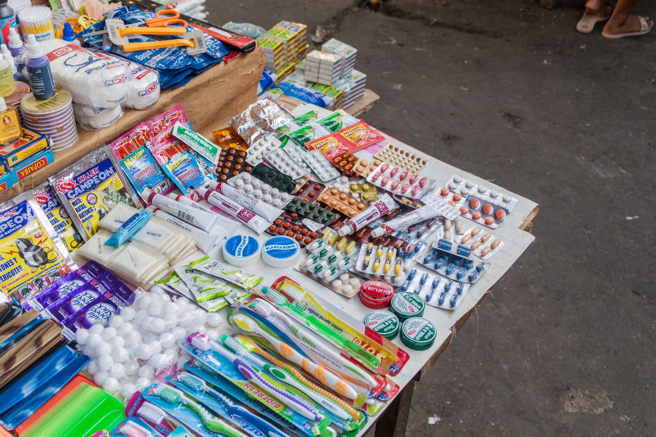 Falsified medicines sold by a street vendor